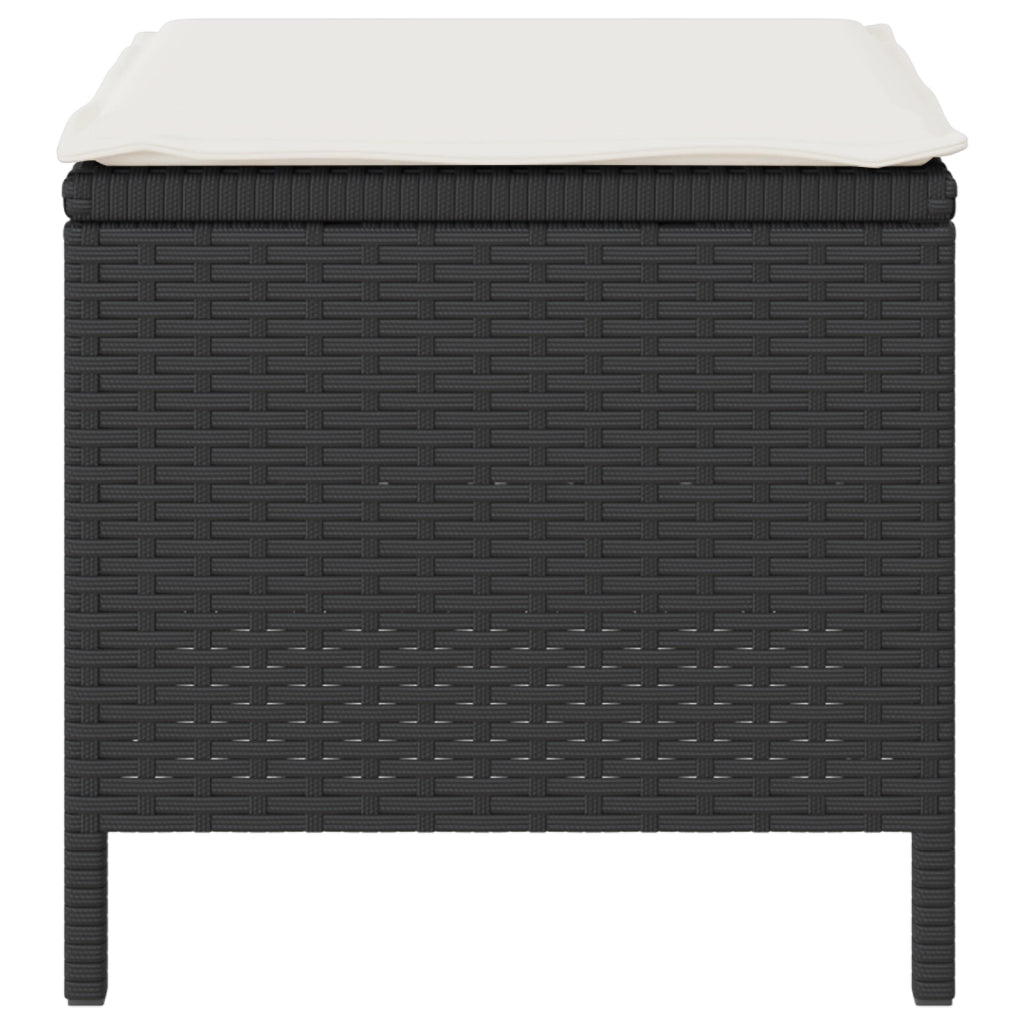 Set da pranzo da giardino 3 pezzi con cuscini nero in poly rattan e acacia