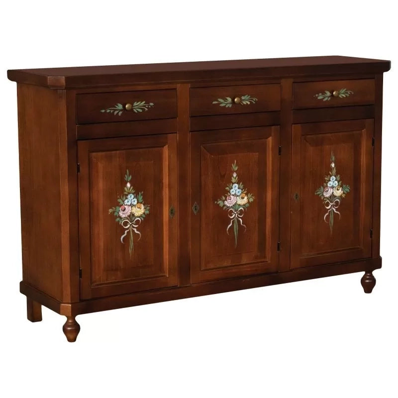 Madia credenza 3 porte arte povera tinta noce decorata 150x43x98 - Mobili 2G