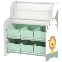 Scaffale Portagiochi con 6 Cassetti in Tessuto e Libreria a 2 Livelli, in Legno e Acciaio, 63x30x71 cm, Verde