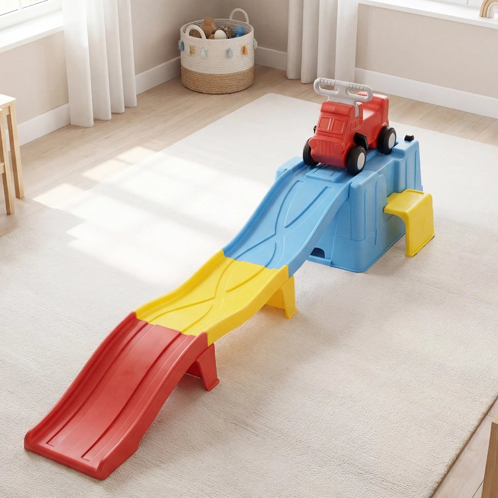 Macchina cavalcabile con scivolo auto per bambini con scivolo e vano portaoggetti con rotelle, Macchina cavalcabile per interno ed esterno Blu