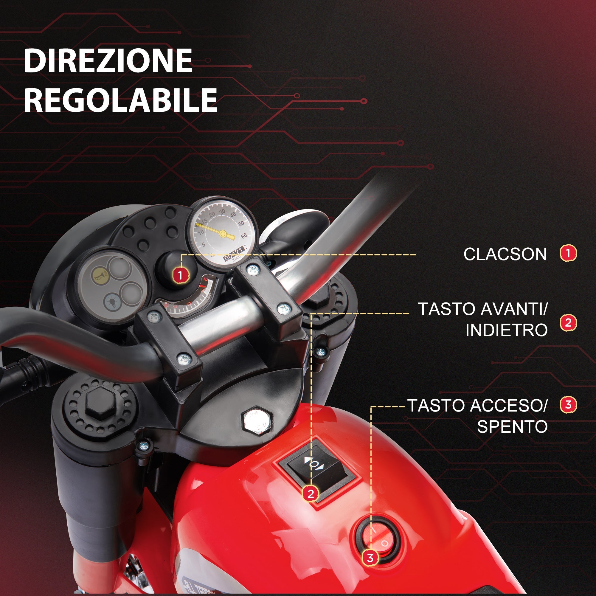 Moto Elettrica per Bambini 6V 3 Ruote Rossa