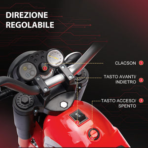 Moto Elettrica per Bambini 6V 3 Ruote Rossa