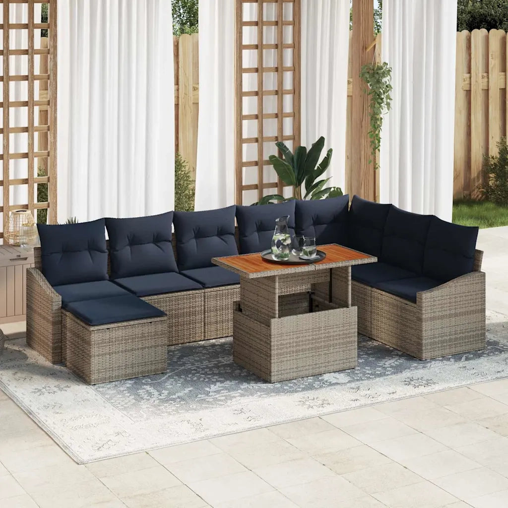 Set Divano da Giardino 9 pcs Grigio Poly Rattan