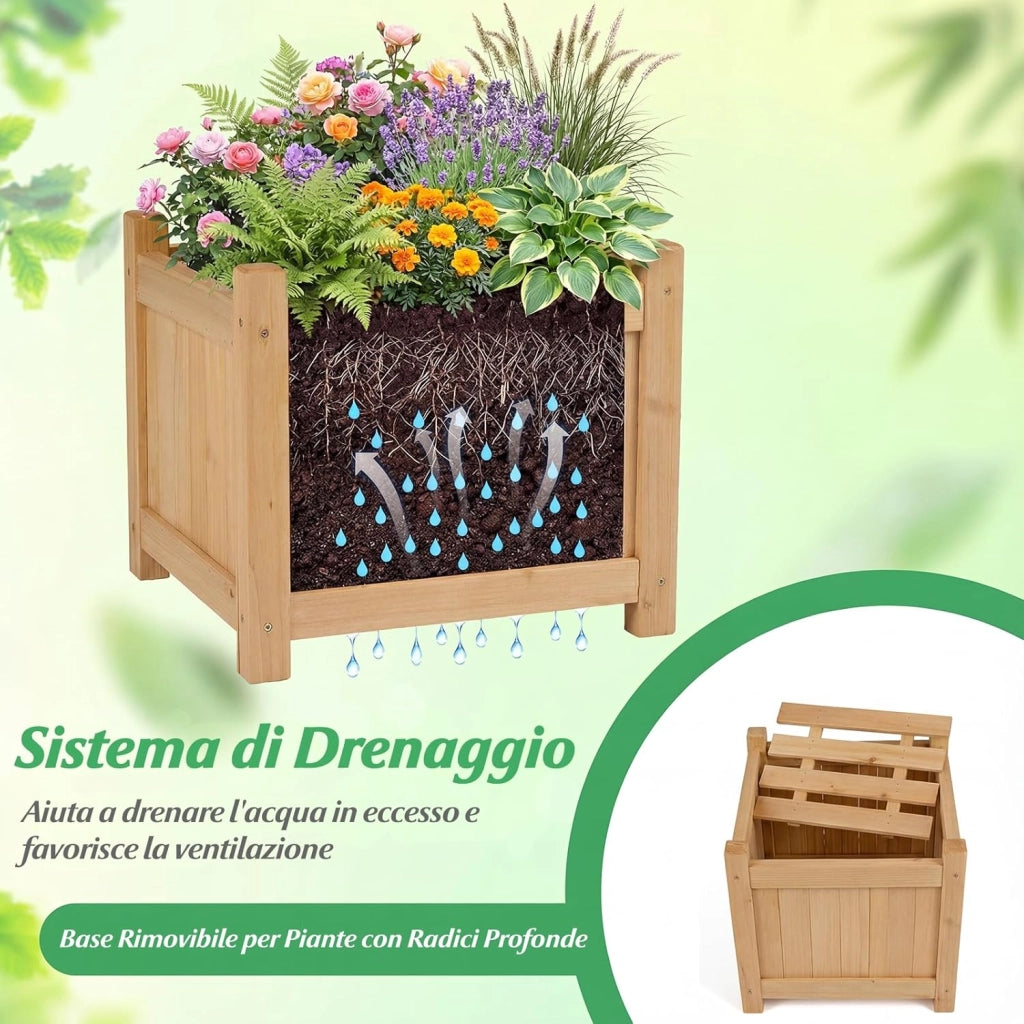 Fioriere da Esterno con Panchina, Letto Rialzato da Giardino in Legno Massello con e Base Aperta, Fioriere Elevate per Patio, Cortile e Veranda (Naturale, 105 x 26,5 x 29,5 cm)