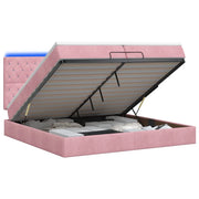 Letto Ottomano con Materasso e LED Rosa 200 x 200 cm Velluto 3458258