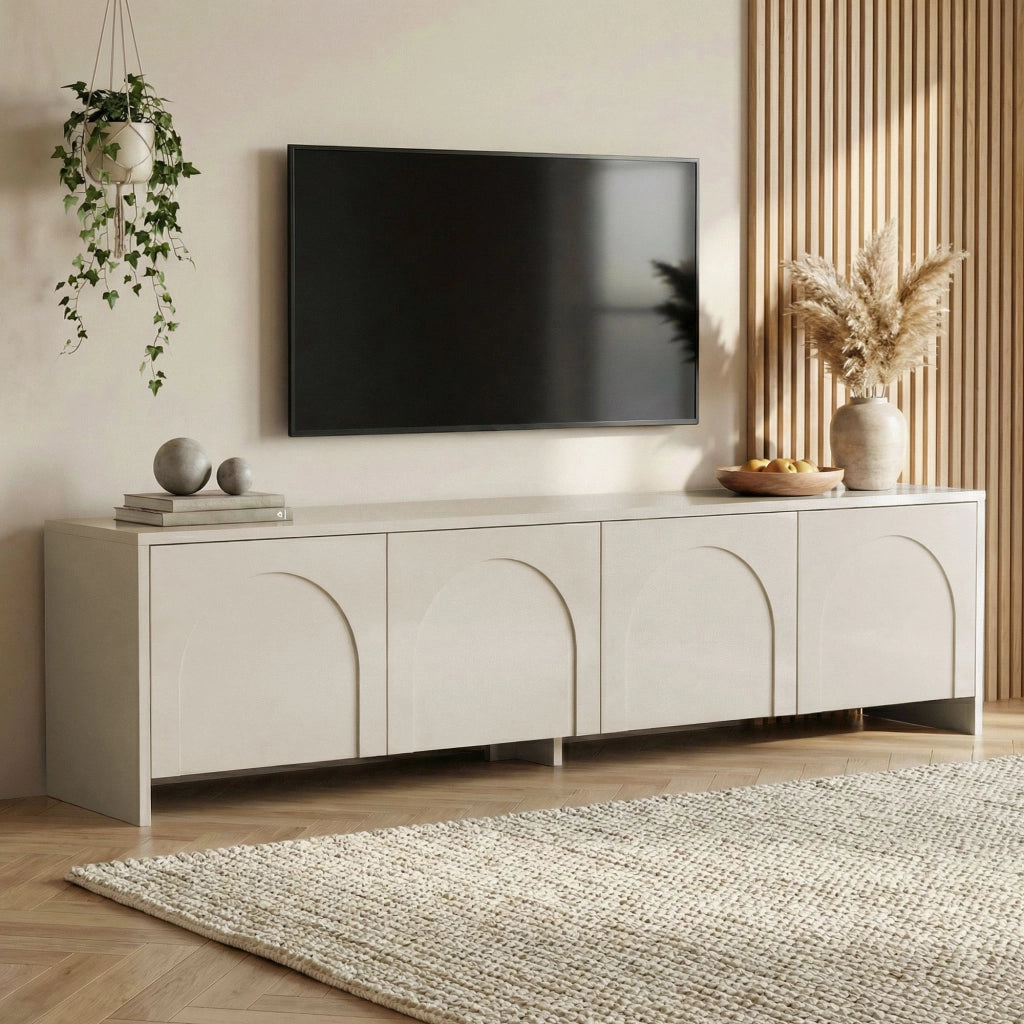 Noma, Mobile Porta tv Apertura a Ribalta, 180x32x45h cm Bianco Crema