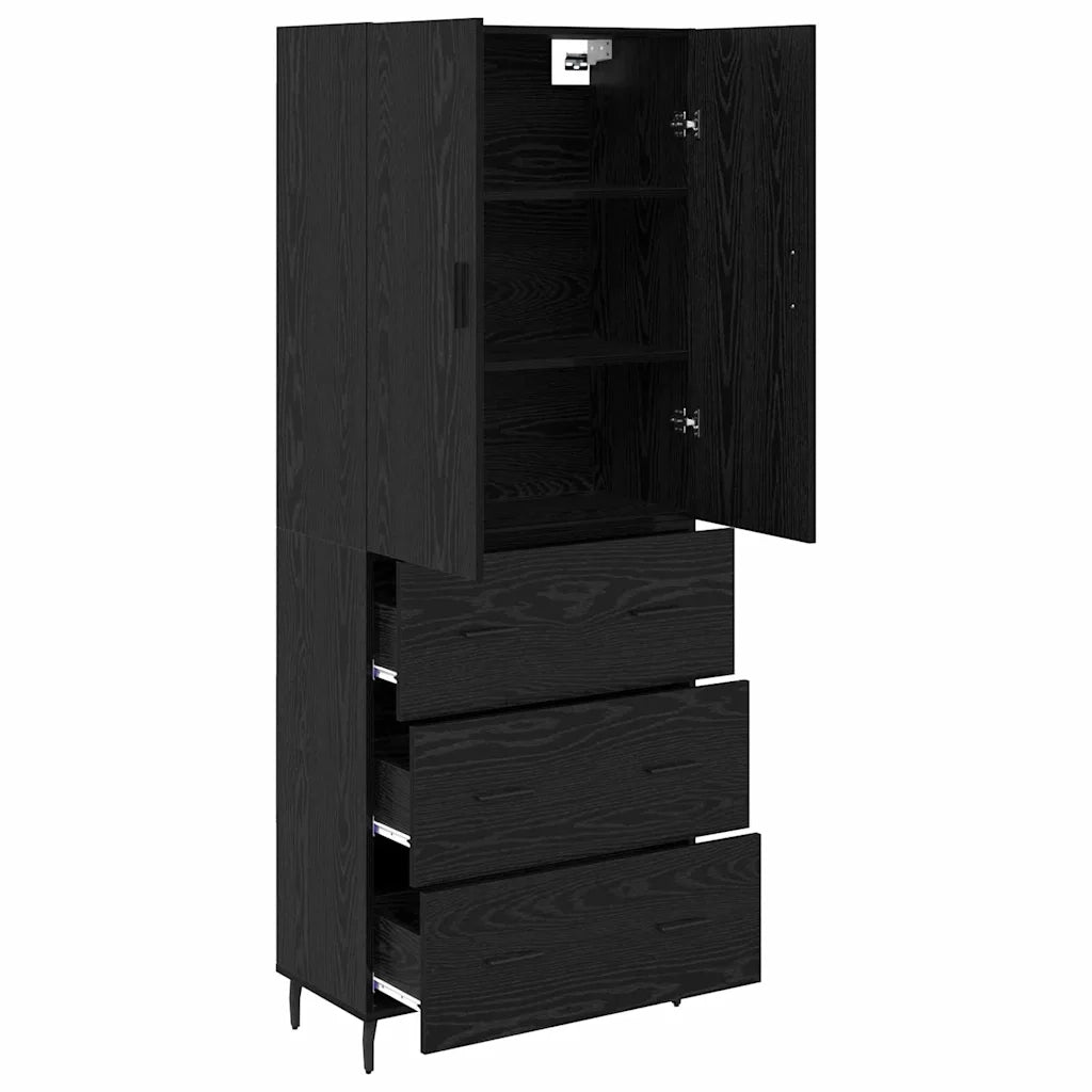 Credenza 2 pcs Rovere nero Legno Stratificato e Vetro
