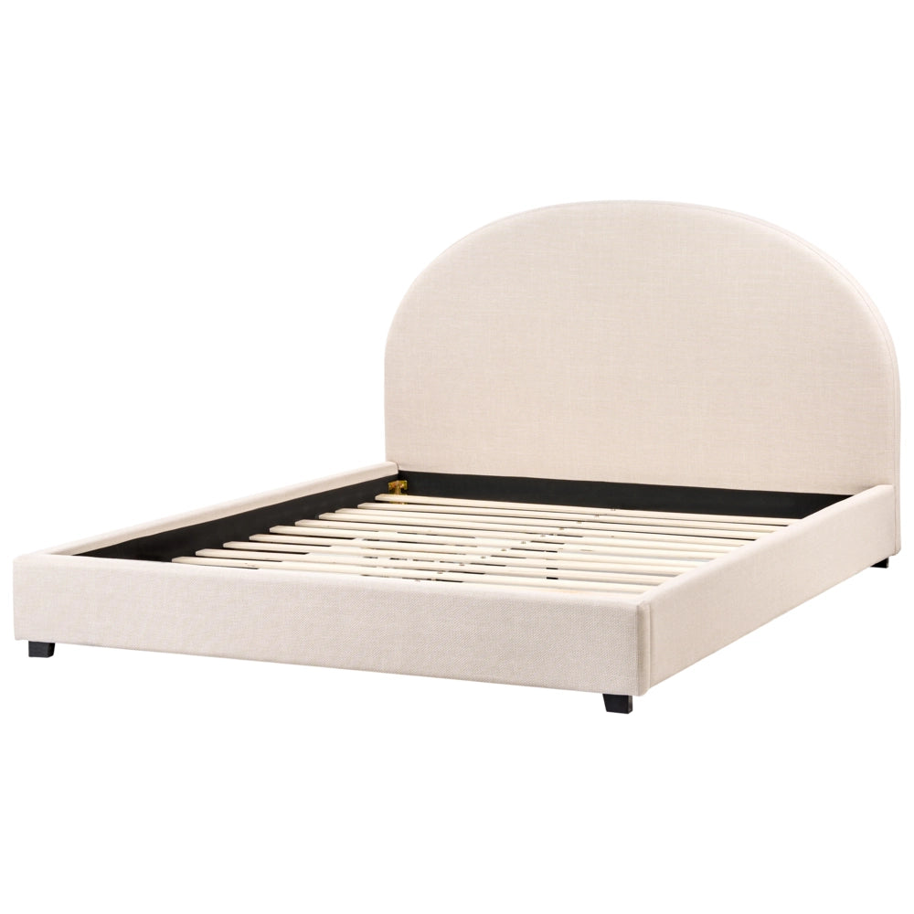 Letto con rete design retrò minimalista tessuto beige chiaro poliestere 160 x 200 cm