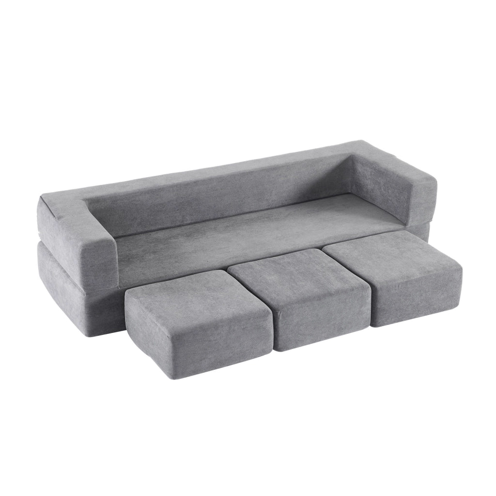Divano letto da pavimento modulare in ciniglia grigio HOMVRA