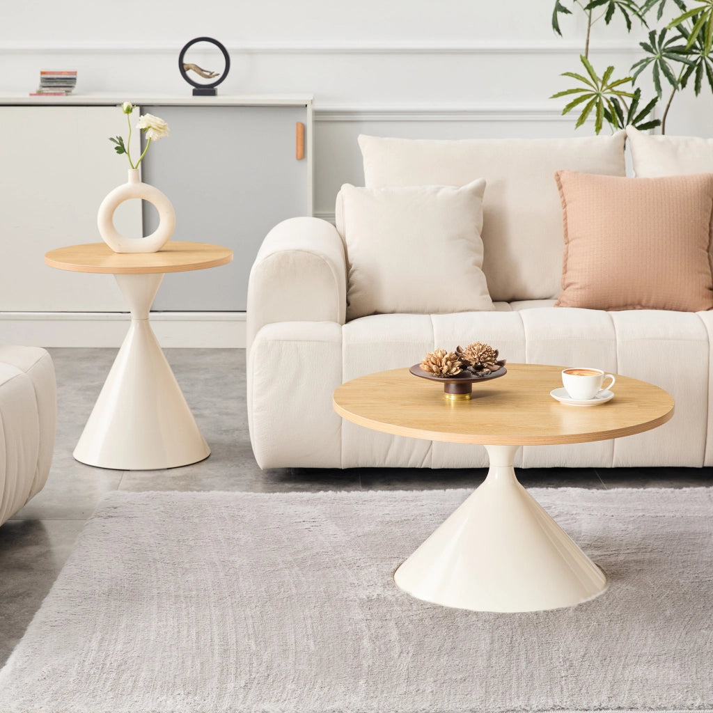 Tavolini da caffè impilabili con 2 piani; salvaspazio; stile moderno e scandinavo; in metallo; color legno