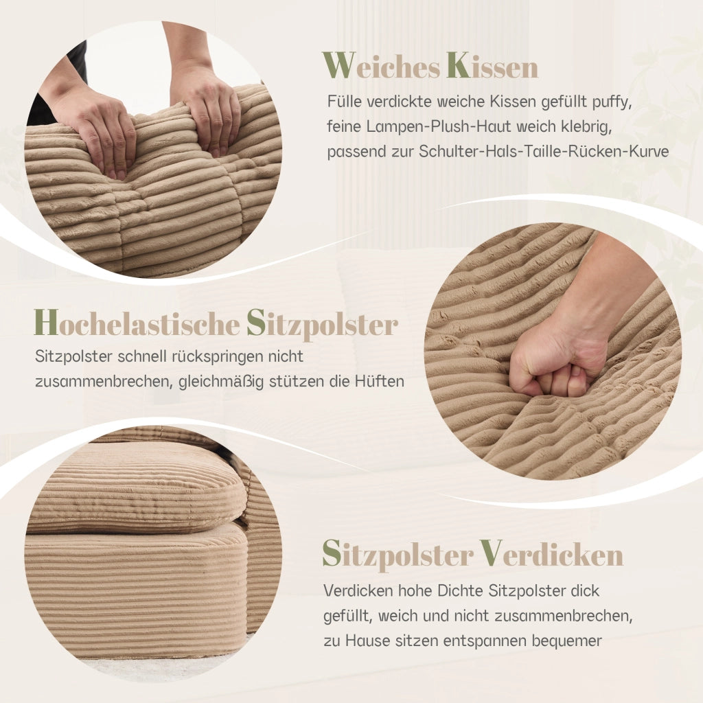 Poltrona letto 2 in 1 con seduta extra profonda schienale alto e doppio portabicchieri in velluto a coste kaki