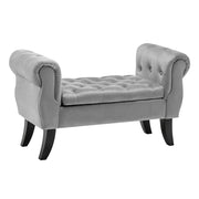 Divanetto In Velluto Panca Contenitore Pouf PortaOggetti Panca Sgabello A Pie Di Letto Cassapanca Ingresso Legno Massello Panchina - GrigioChiaro