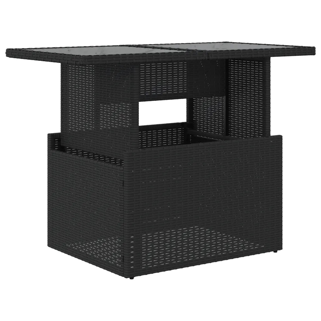 Tavolo da Giardino | Tavolino da esterno Piano in Vetro Nero 100x55x73 cm Polyrattan