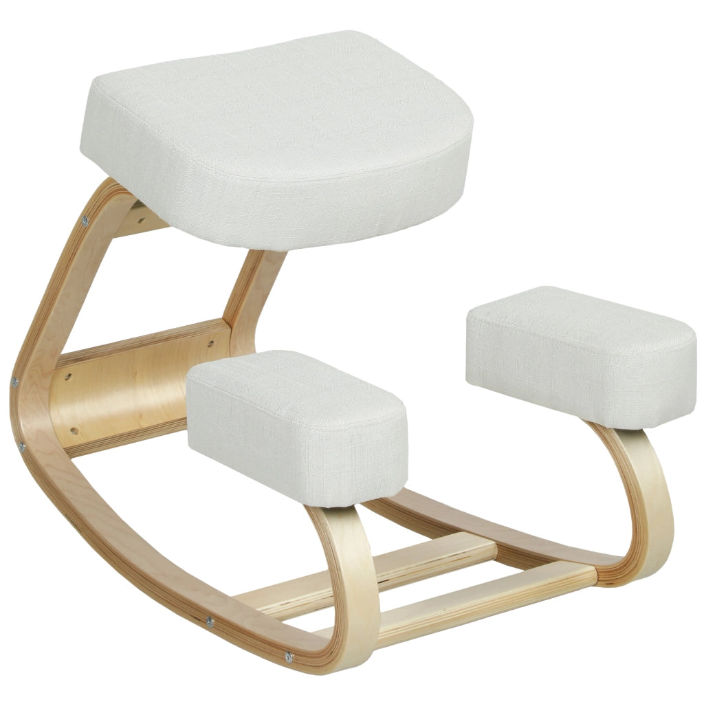 Sedia Ergonomica con Inginocchiatoio 51x69x58 cm in Legno di Betulla e Cuscini Crema