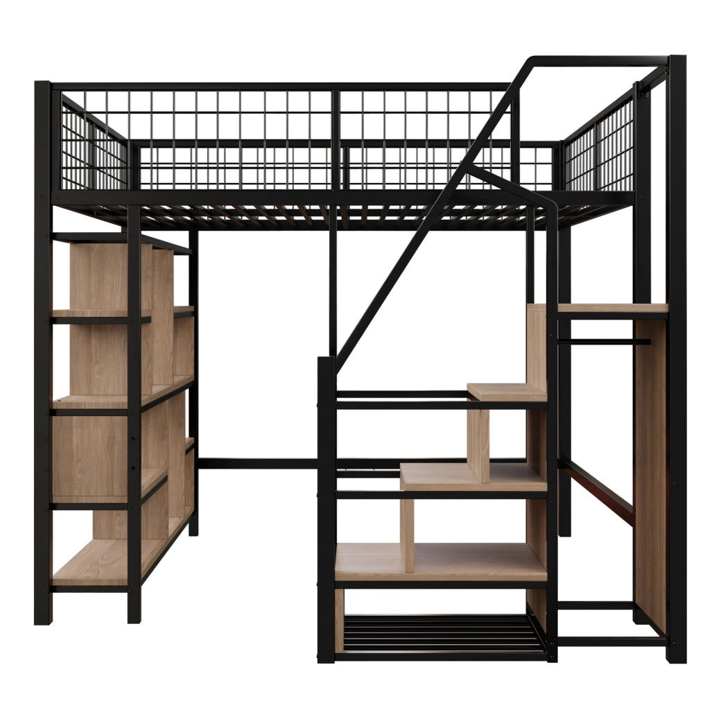 Letto a soppalco 140x200 cm con scala contenitore nero