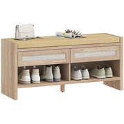 Panca con scarpiere ¨C zephmum ¨C 2 cassetti in rattan, ripiano aperto, imbottita in lino, quercia