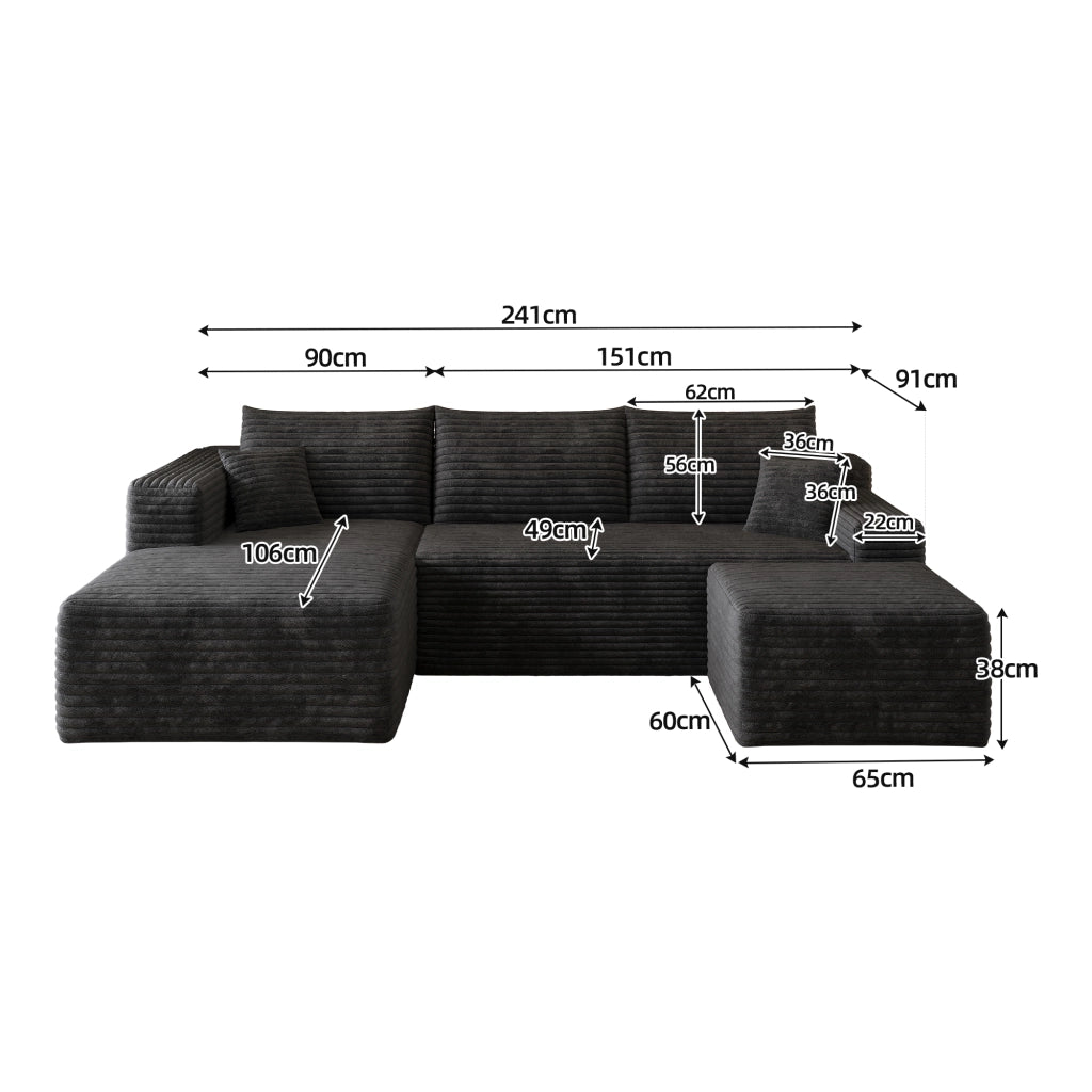 Divano angolare in tessuto con imbottitura in schiuma ad alta elasticità senza montaggio nero 241 × 151 × 58 cm