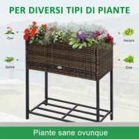 Letto per Orto Rialzato, Fioriera Effetto Vimini con Ripiano, Aiuola Rialzata per Esterni e Interni, Marrone (70cm x 30cm x 70cm)