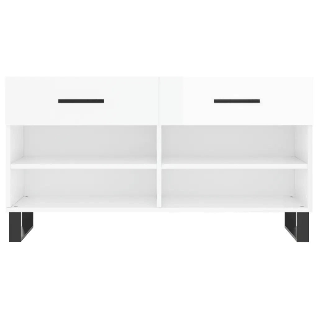 Panca Porta Scarpe Bianco Lucido 102x35x55 cm Legno Multistrato