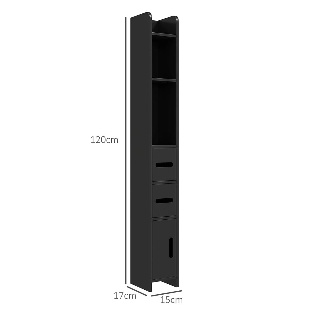 Mobile bagno colonna alto con ripiani e ante ¨C Zephmum ¨C 15x17x120 cm nero