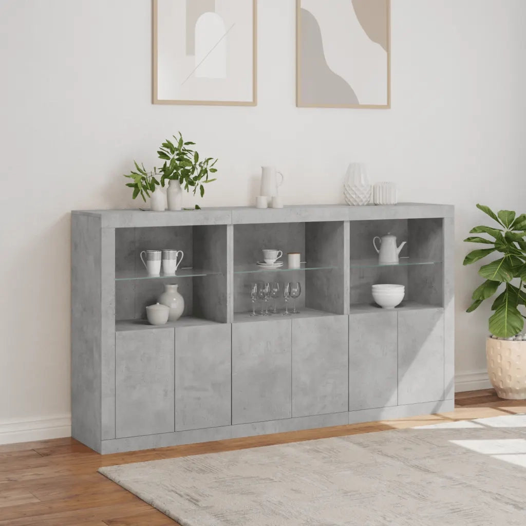 Credenza con Luci LED Grigio Cemento 181,5x37x100 cm