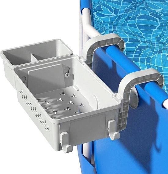Sistema di stoccaggio per piscine a muro con cassetto laterale e contenitore per bicchieri - Grigio
