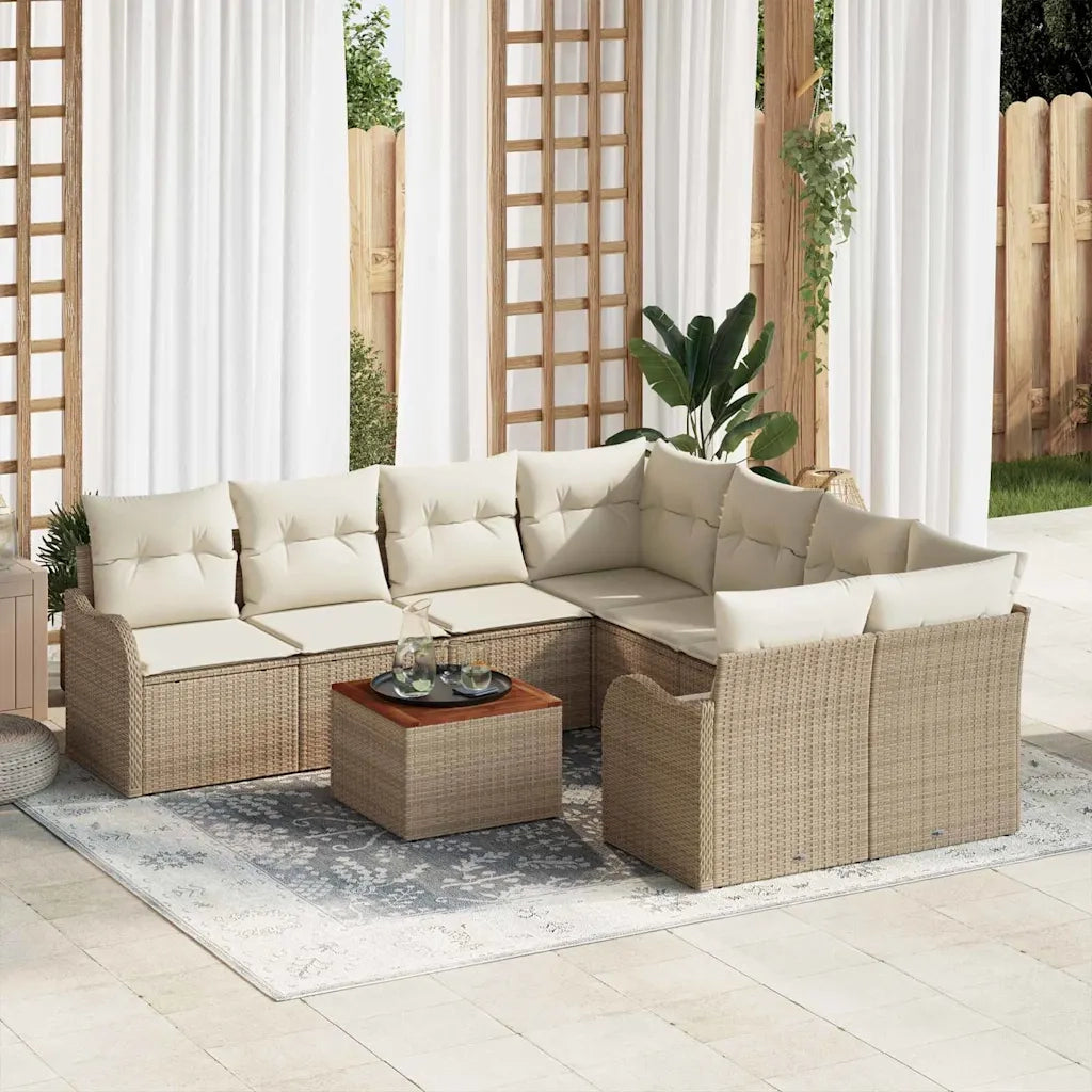 Set Divano da Giardino 9 pcs Beige e Crema polyrattan 3356104