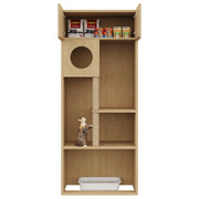 Mobile contenitore per gatti con tiragraffi in sisal; cuccia rotonda e vano chiuso con ripiani; in MDF; 80×45×193 cm
