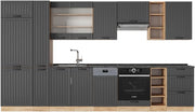 Cucina componibile Fame-Line, Grigio scuro, 355 cm senza piano di lavoro