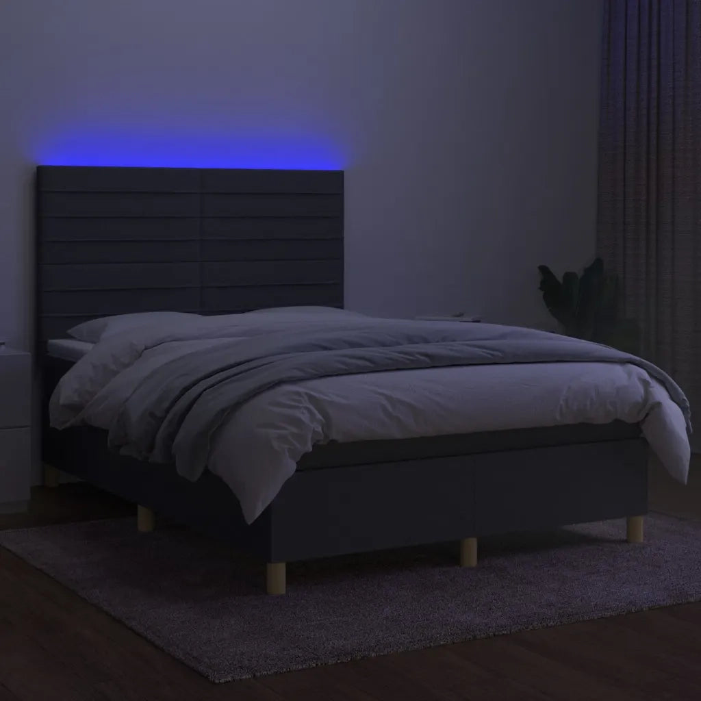 Letto a Molle Materasso e LED Grigio Scuro 140x190cm in Tessuto 3135510