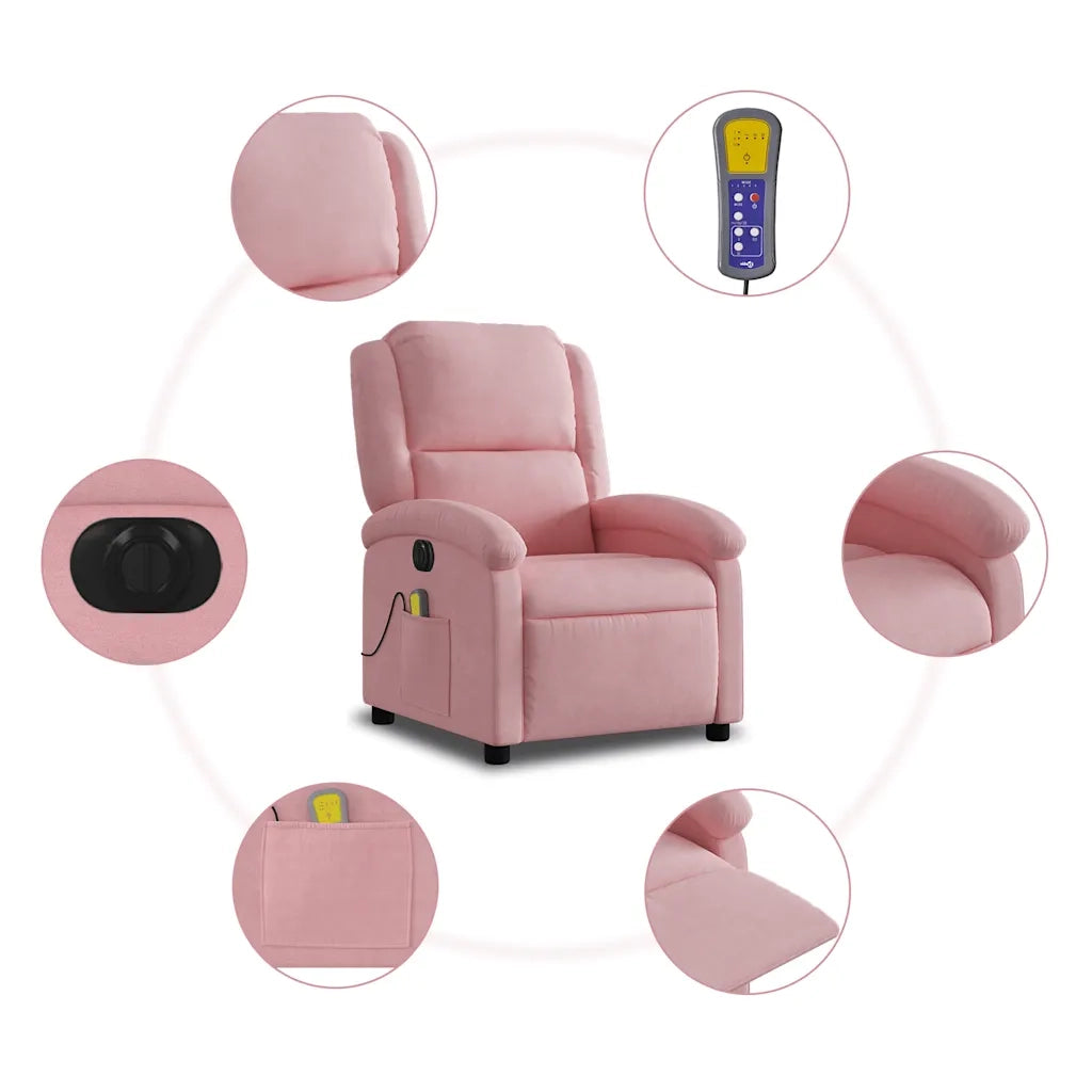 Divano Sedia-Poltrona Massaggiante Reclinabile Elettrica Rosa Velluto 169191
