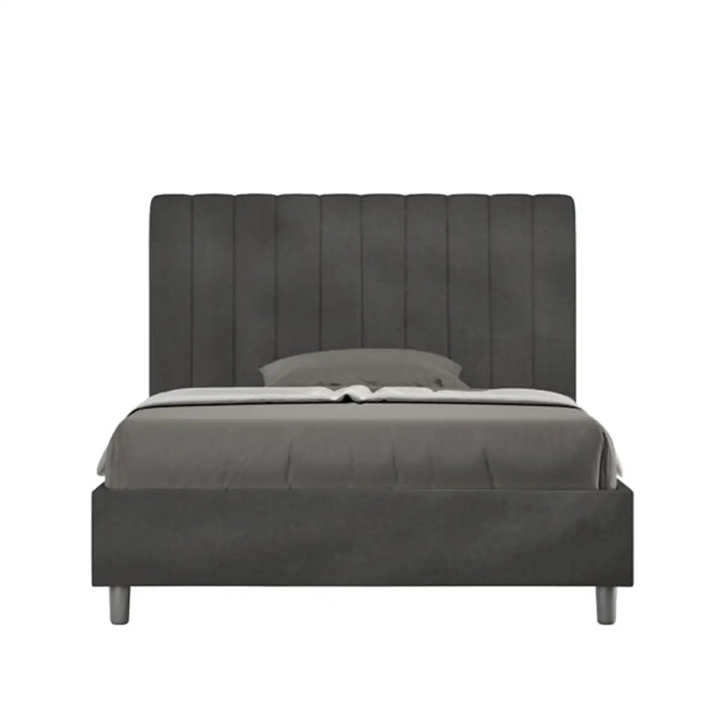 Letto una piazza e mezza con rete imbottito 120x190 microfibra grigio Agueda