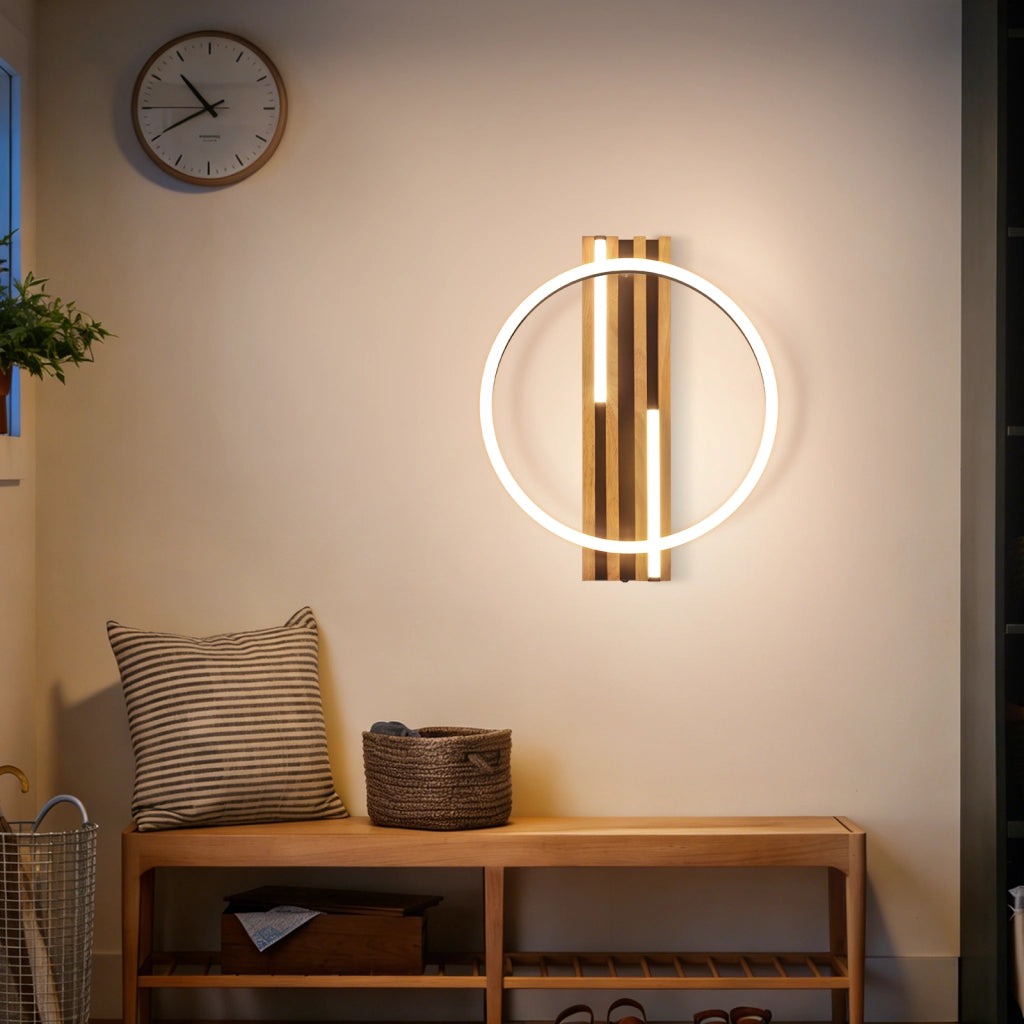 ZMH Lampada da Soffitto LED Legno 24W 38cm Luce Calda Nero Anello Moderna per Camera da Letto Soggiorno