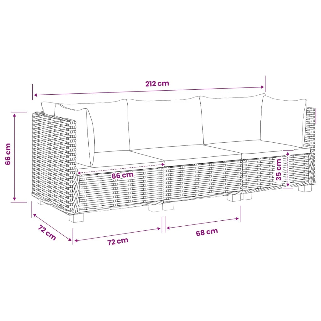 3 pz Set Lounge in Rattan con Cuscini GENDT Rattan naturale 3429858
