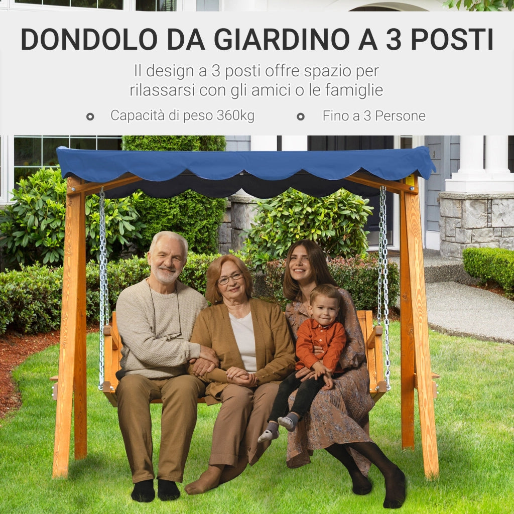 Dondolo da Giardino 3 Posti in Legno con Baldacchino Swing Blu