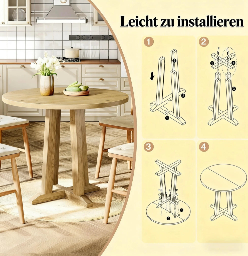 Tavolo da pranzo rotondo in legno per 2-4 persone con bordi arrotondati e piedini regolabili marrone Diametro 80 cm
