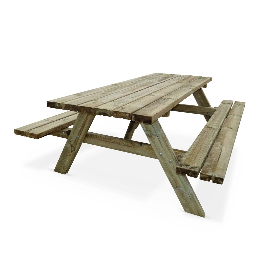 Set tavolo da picnic in legno di pino con 2 panche, marrone naturale