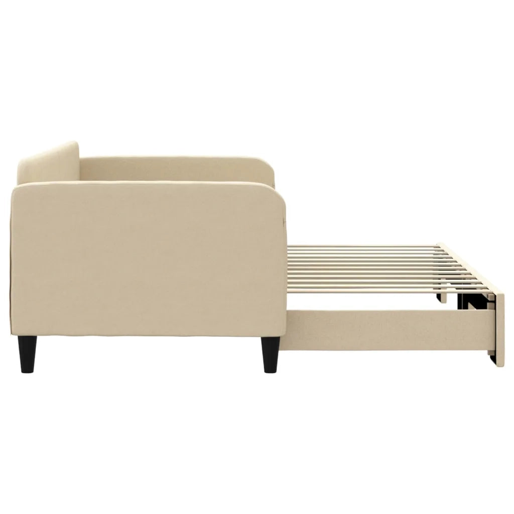 Divano Letto con Letto Estraibile Crema 90x200 cm in Tessuto