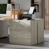 Cassettiera da Scrivania con 2 Cassetti con Guide per Cartelle Sospese per A4 Serratura e 2 Chiavi, 74x42x72 cm, Legno