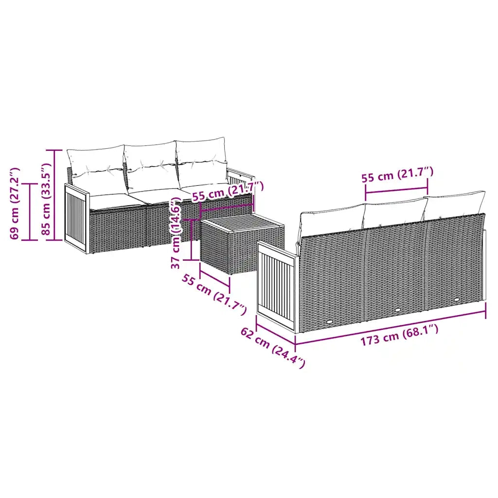 Set Divani da Giardino 7 pz con Cuscini Grigio in Polyrattan 3227475