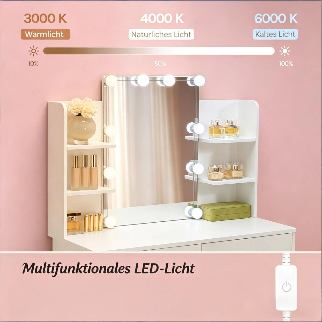 TOELETTA con specchio LED 40x90x135 cm Bianca