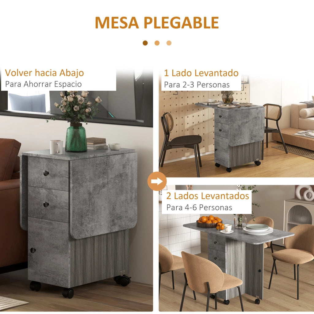 Tavolo pieghevole da pranzo con ruote ¨C Xylo ¨C 2 cassetti, grigio, 120x60x76,5 cm