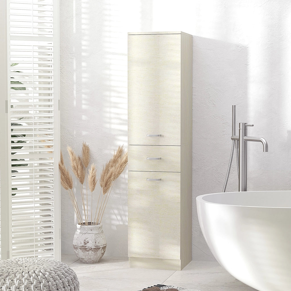 EasyComfort Mobile Bagno in Legno con Cassetto, 2 Armadietti e Ripiani Regolabili, 34x34x150 cm, Color Legno