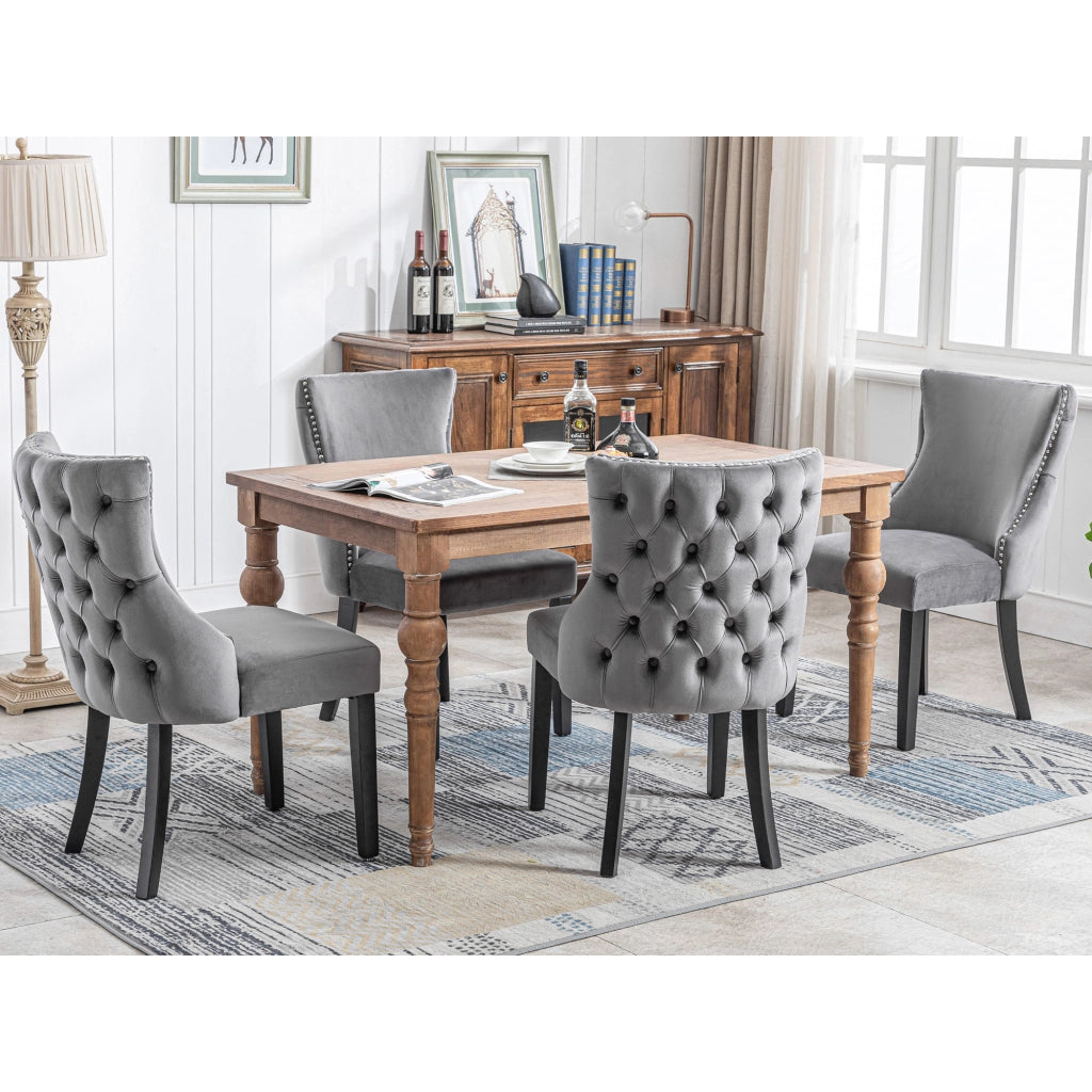 SEDIA Imbottita 50 cm Velluto Grigio con gambe in legno massello