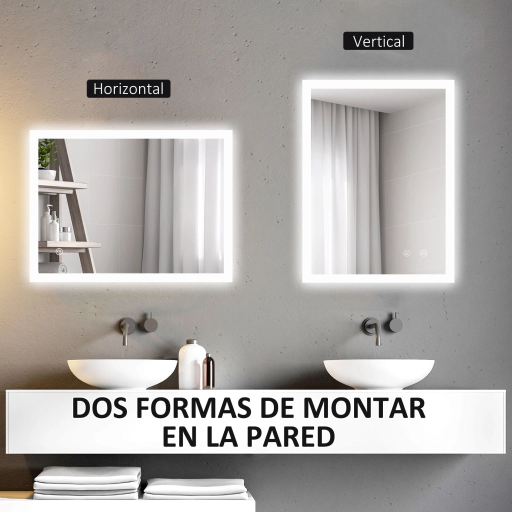 Specchio da Bagno LED con Antivappo Retroilluminato 3 Colori ¨C zephmum ¨C 70x50 cm