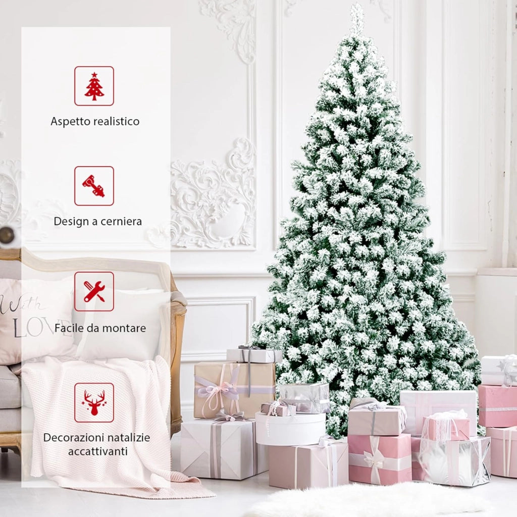 Albero di Natale Innevato 135/180/230 cm, Albero di Natale con 200/250/550 Luci LED Bianche Calde, 400/928/1346 Rami, Base in Metallo, Decorazione Natalizia per Casa e Negozio (230 cm)