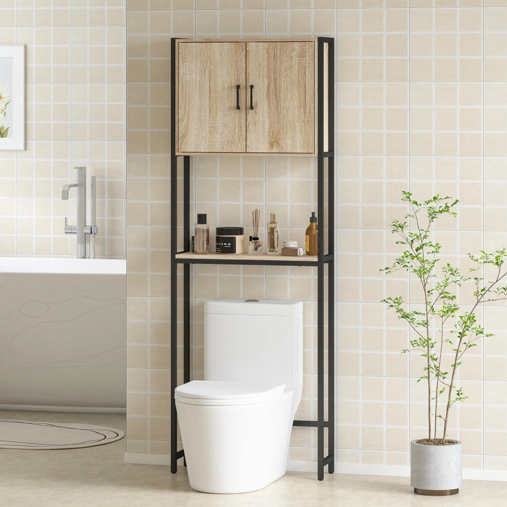 Mobile Bagno Sospeso Sottolavabo con 2 Ante e Ripiano Regolabile ¨C zephmum ¨C 64x19x178 cm Naturale