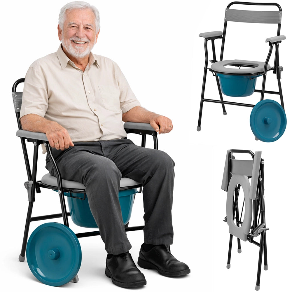 Sedia WC Pieghevole 45,5x46x85 cm con Vaso Rimovibile per Anziani e Disabili Grigio