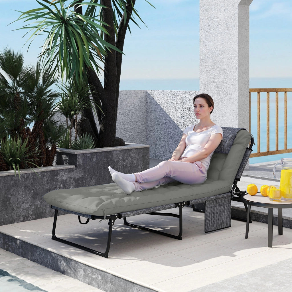 Lettino Pieghevole Reclinabile con Tasca ¨C Zephmum ¨C Nero Grigio 68x189x30