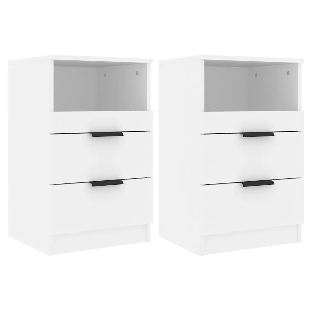 Set di 2 Comodini | Armadio da Notte | Mobiletto da notte a Muro Bianchi in Legno Multistrato